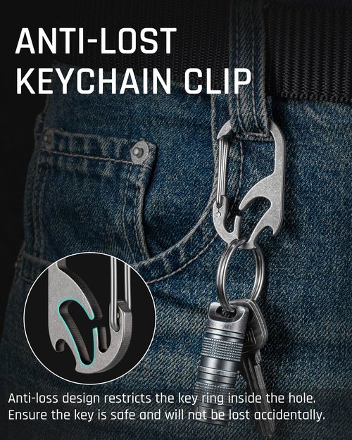 TISUR Titanium Carabiner Keychain Clip, Anti-Lost Key Ring Holder, Heavy Duty Key Chain Bottle Opener for Men Women (Gray(1-Pack))