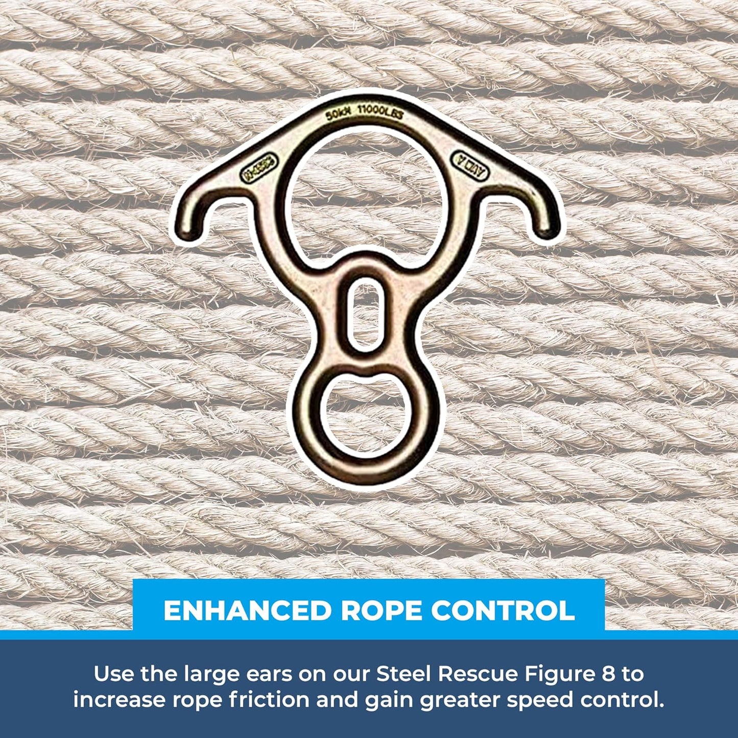Rock-N-Rescue Steel Rescue 8 with Ears | High-Strength Steel for Controlled Descents | 40kN Breaking Strength | Ideal for Arborists, Outdoor Adventurers, Rescue Gear