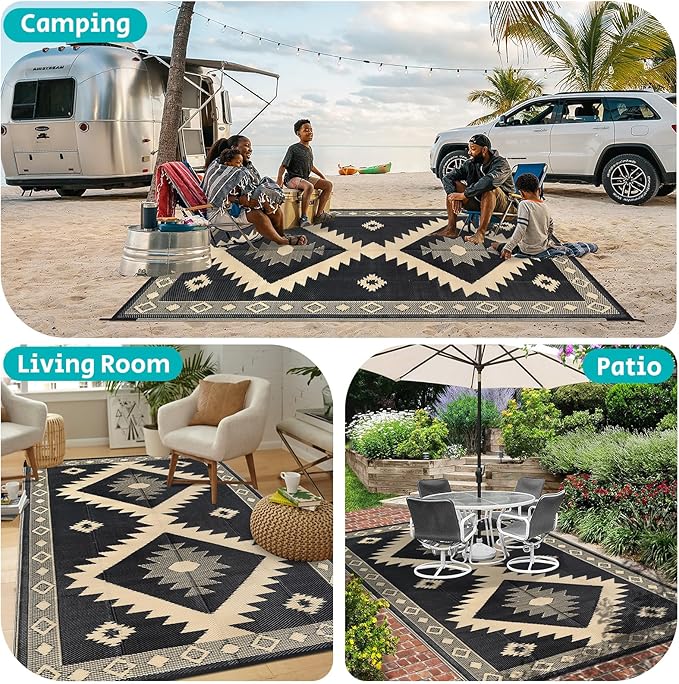 HEBE Outdoor Rug 8'x10' Waterproof for Patios Clearance, Reversible Plastic Straw Rug Camping Carpet, Indoor Outdoor Area Rugs Patio Mats for RV,Picnic,Backyard,Deck,Balcony,Porch
