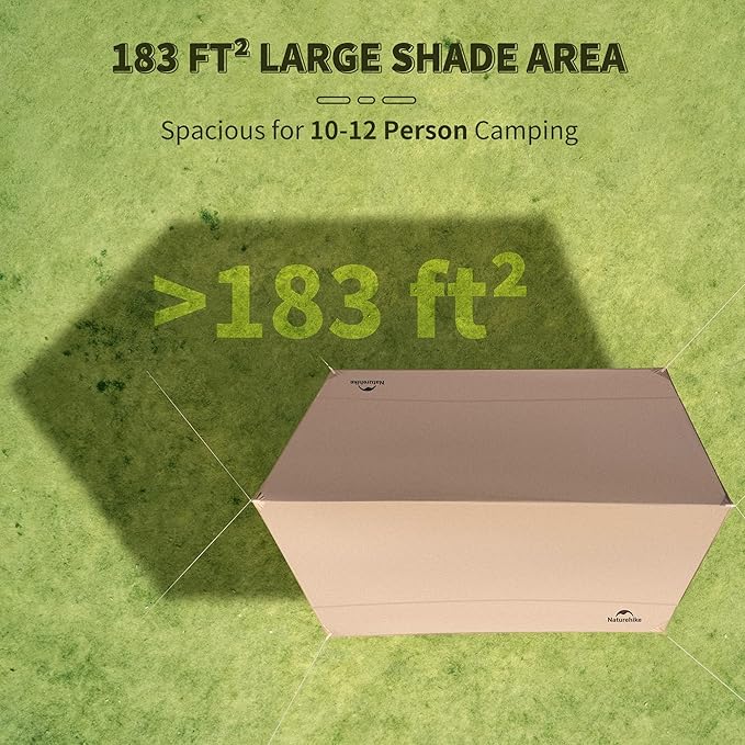 Naturehike Cloud Skies Camping Tent Tarp with Poles, Waterproof PU 18000mm+ Rain Shelter, Anti-UV UPF2000+ Camping Sun Shelter Camping Canopy, Camping Tent Canopy for Outdoor Party, Picnic