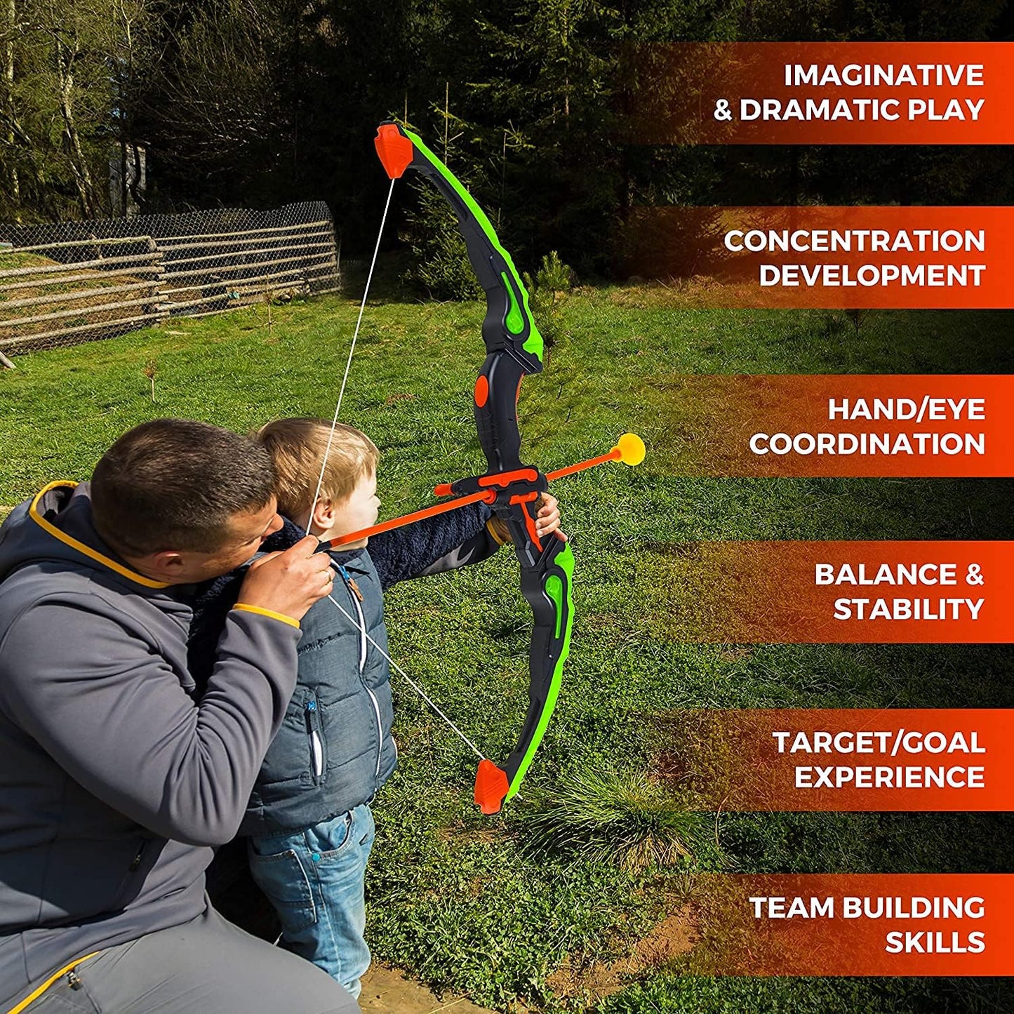 ToyVelt Kids Bow and Arrow Set - Light-Up Archery Set with 6 Suction Arrows, Target and Quiver - Outdoor and Indoor Toy for Boys and Girls Ages 4-12 (Green)