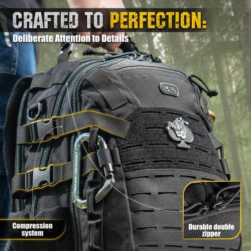 M-Tac Military Backpack for Men and Women - Large 25L Hiking MOLLE Backpack for Travel and Survival - Black Rucksack - Hiking (new)