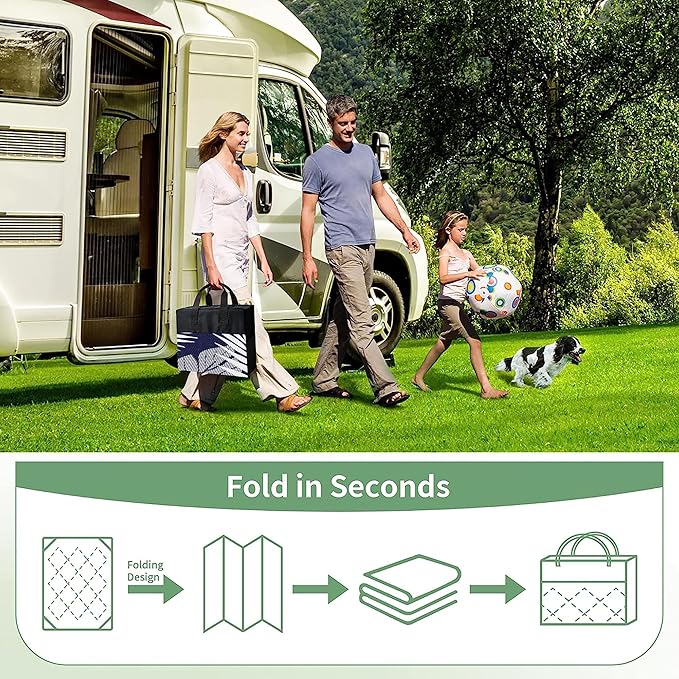 GENIMO Outdoor Rug 9' x 12' Waterproof for Patios Clearance, Reversible Outdoor Plastic Straw Camping Rug Carpet, Large Area Rugs Mats for RV, Camper, Deck, Balcony, Porch, Beach, Navy Blue&White