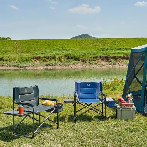 TIMBER RIDGE XXL Oversized Directors Chair 600lbs - Heavy Duty Camping Chair with Cooler Bag & Table, Portable Folding Chair with Wide Seat for Tailgating, Patio, Outdoor - Blue