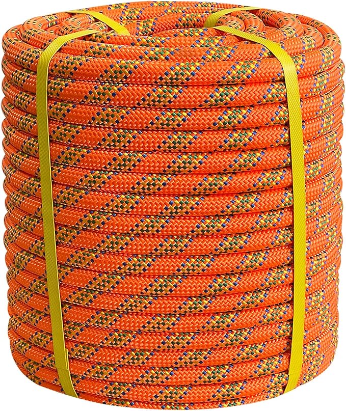 Double Braided Arborist Rope - 3/4 Inch x 200 Feet Polyester Rope - High Strength Climbing Rope for Tree Work, Halyard, Sailing (Orange)