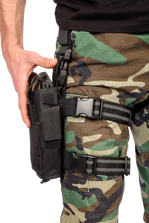 Leg Holster Wrap Around Thigh Design for Men and Women with Fully Adjustable and Removable Belt Hanger Strap, Black