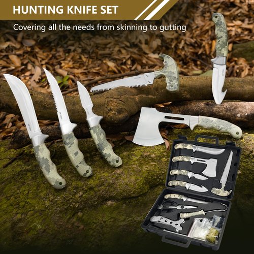 Jellas Professional 15-Piece Hunting & Outdoor Gear Set | Game Processing Kit with Field Dressing Tools, Bone Saw, Gut Hook, Fixed Blade, Boning, Skinning & Fillet Blades | Heavy-Duty Portable Case