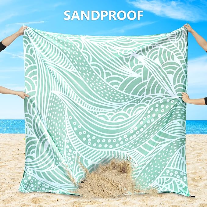 Beach Blanket, Sandproof Beach Mat, Waterproof Quick Drying Lightweight Outdoor Aztec Picnic Mat 79" X 83"/120"x108" for 2-8 Adults for Travel, Camping, Hiking