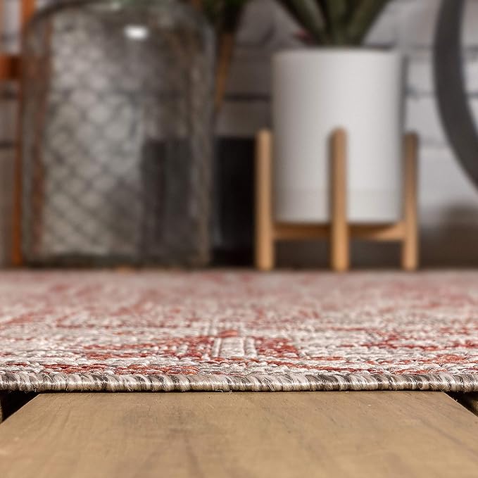 JONATHAN Y SMB105A-5SQ Estrella Bohemian Medallion Textured Weave Indoor Outdoor Area-Rug Coastal Bohemian Rustic Glam Easy-Cleaning Bedroom Kitchen Backyard Patio Non Shedding, 5' Square, Red/Taupe