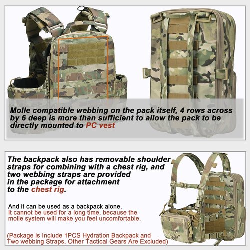 tactifans Tactical Expandable Flatpack, Chest Rig Backpack MOLLE Assault Pack Hydration Pack for PC Vest (CP)
