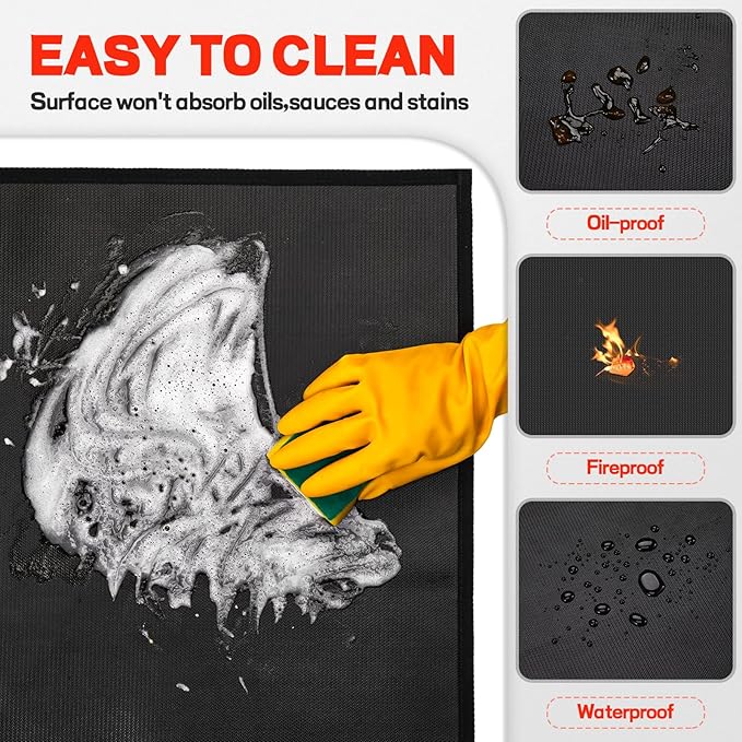 24 x 31in Fireproof-Grill Mats for Outdoor Tabletop Grill to Protect Your Grill Table-Fireproof-BBQ Barbecue Mat Heat Resistant Grill Table Mat-Waterproof & Oilproof BBQ Mat-Black (0.6mm)