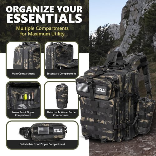 Large 45L Tactical Backpack for Men, Military Backpacks for Women, Bug out Bag Army 3 Days Assault Pack Rucksack with Molle System