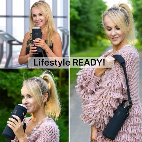 Made Easy Kit Water Bottle Carrier Insulated Neoprene - Adjustable Padded Shoulder Strap - Sling Pouch for Glass Bottle, Stainless Steel Tumbler - 5 Sizes (Black, Tall Large)