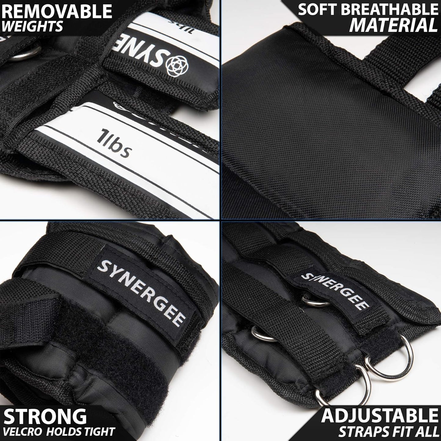 Synergee Comfort Fit Adjustable Ankle/Wrist Weights (Set of 2). Available in 5lb, 10lb & 20lbs. One Size Fits All.