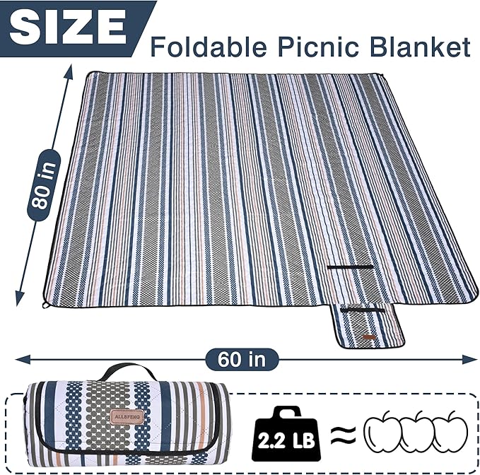 Oversized Waterproof Picnic Mat, Dustproof Washable Outdoor Beach Mat. Suitable for Camping, Outdoor, Beach, Party and Concert. (Dark Blue & Light Green, 80" * 60")