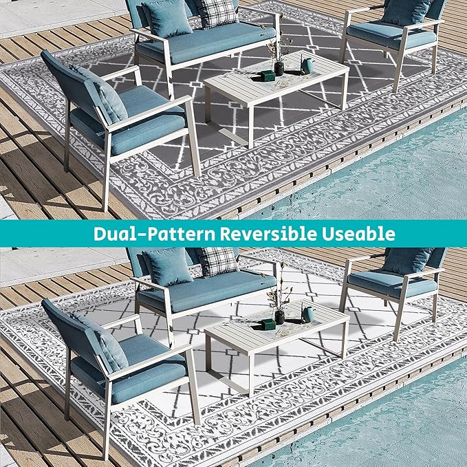HEBE Outdoor Rug 8'x10' for Patios Waterproof Clearance Reversible Patio Mat Plastic Straw Rug RV Camping Mat Outside Area Rug Carpet for Camping RV,Porch,Deck,Balcony,Camper,Backyard