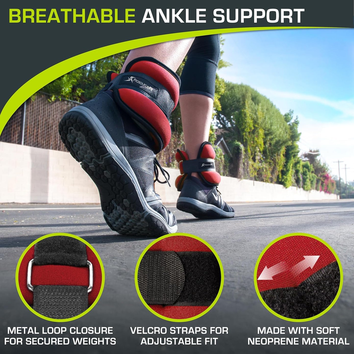 ProsourceFit Ankle/Wrist and Arm/Leg Weights Set of 2, Adjustable Strap 1 lb-5 lb, Adjustable Weight 15 lb, 10 lb, 7 lb for Men and Women