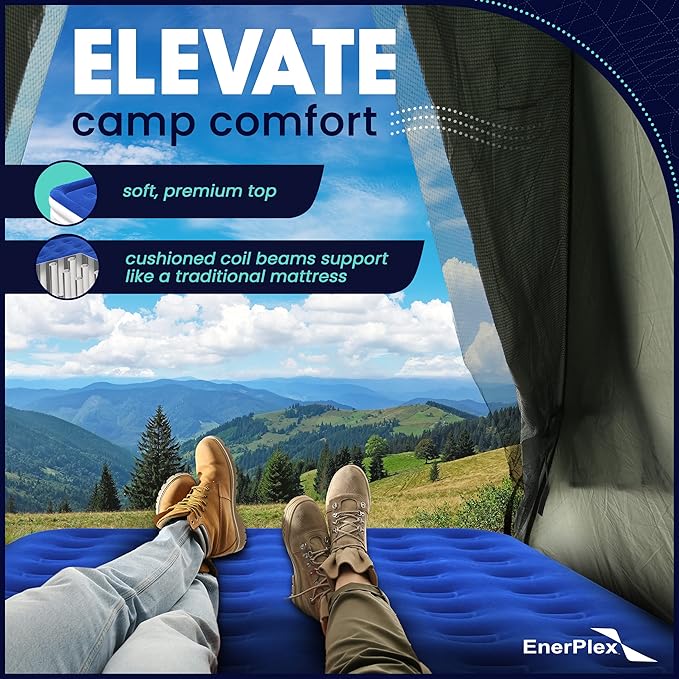 EnerPlex Camping Air Mattress with Built in Pump - Queen Blow Up Mattress for Travel & Guests - Portable Bed for Adults and Kids - Grey