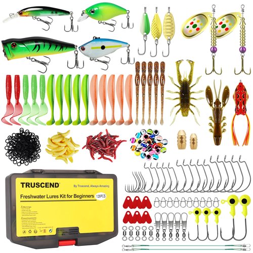 TRUSCEND Widely Used Fishing Lures Kit, Fishing Sinkers Weights Worth Every Penny, Selected Bass Lure & Tackle Kit for Freshwater, Premium Starter Bass Gear Set, Perfect Gifts for Men