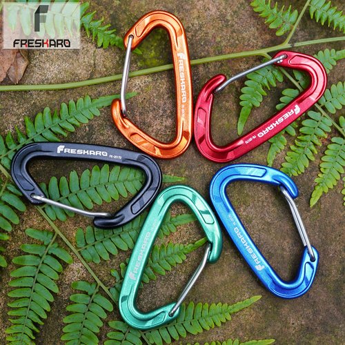 FresKaro 3pcs 25KN Climbing Carabiners with 5pcs Small Size Wiregate Carabiners for Keychain, Backpack, Hiking, Camping etc., Black Color