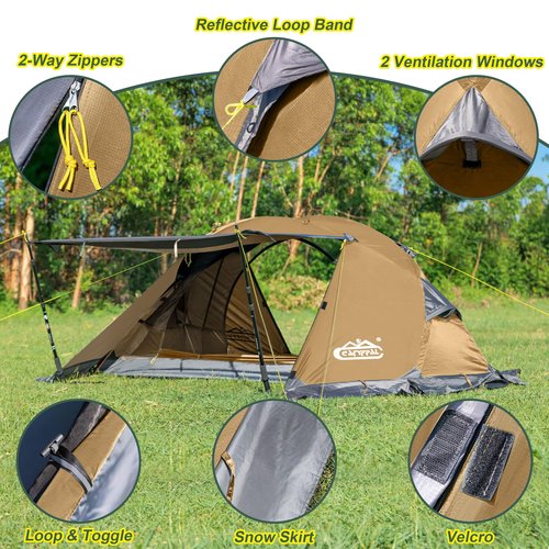 Camppal 1 Person Backpacking Tent, Waterproof 4 Seasons Tent, Lightweight Cold Weather Winter Tent Easy Setup for Hiking, Camping, Hunting