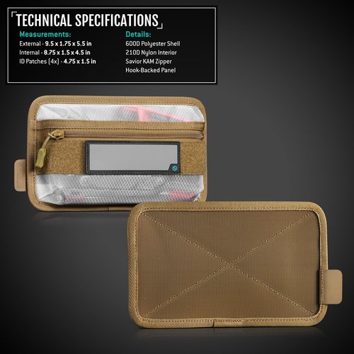 Savior Equipment Core Tactical Mesh Zipper Pouch, 9" x 5" Modular EDC Tool Organizer w/Writable ID Patches, 2-Pack, Gray