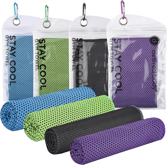 Microfiber Cooling Towels for Neck and Face - 4 Pack 40x12” Mesh Quick Dry Gym Towels for Working Out with Waterproof Bag and Carabiner - Sweat Rag for Gym, Sports, Outdoor Activities