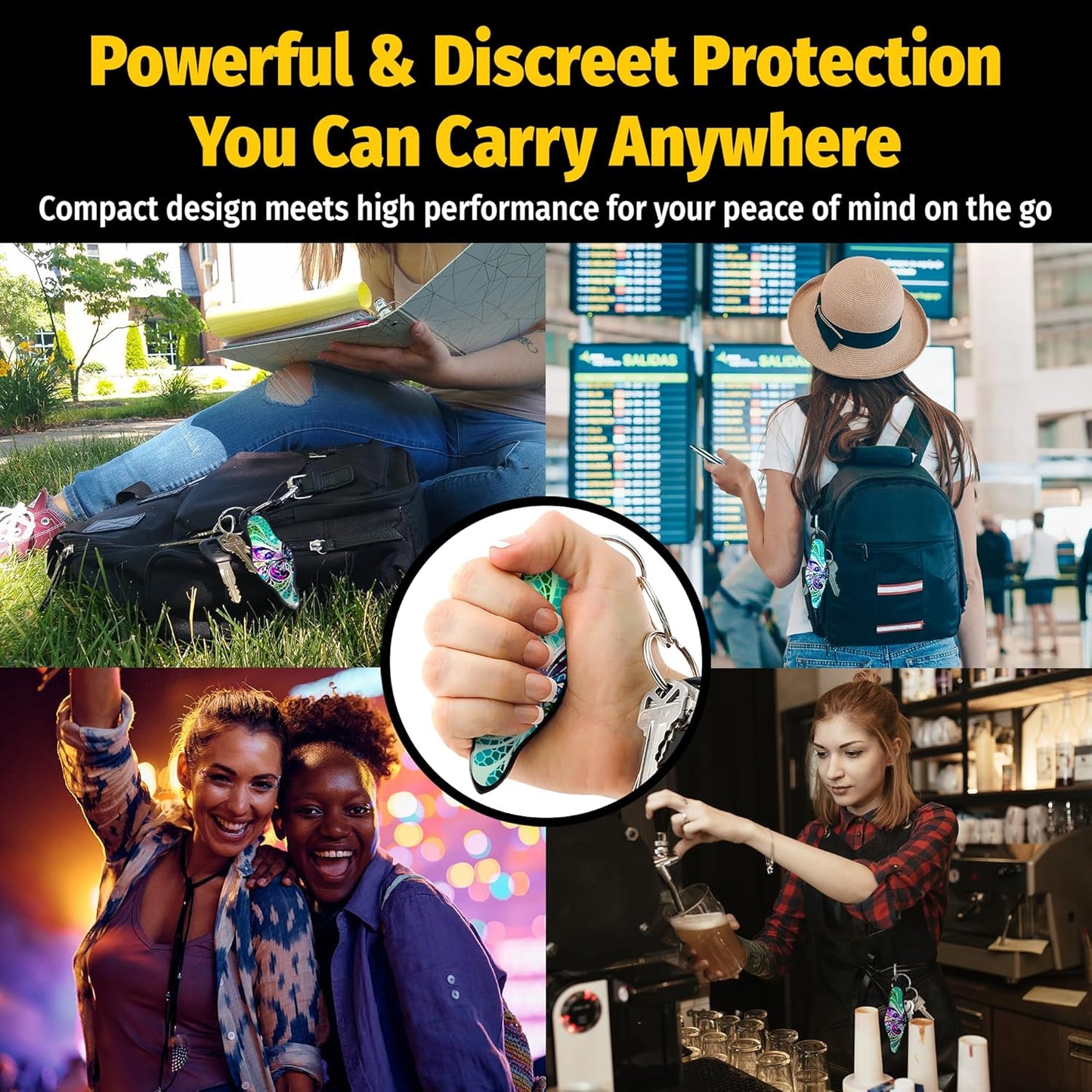 Self Defense Keychain for Women & Men – Lightweight TSA Approved Kubotan Tool – Stylish Butterfly Glass Design