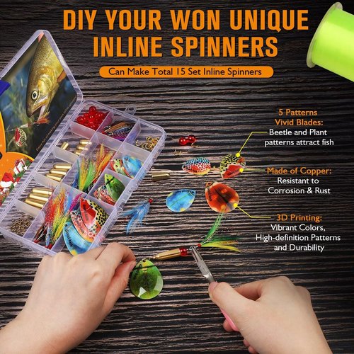 Dovesun Spinner Making Kit DIY Fishing Lure Making Kit Fishing Gifts for Fisherman Inline Spinner Baits with Colorful Spinner Blades B-155PCS-Beetle Blades-Inline Spinner Making Kit