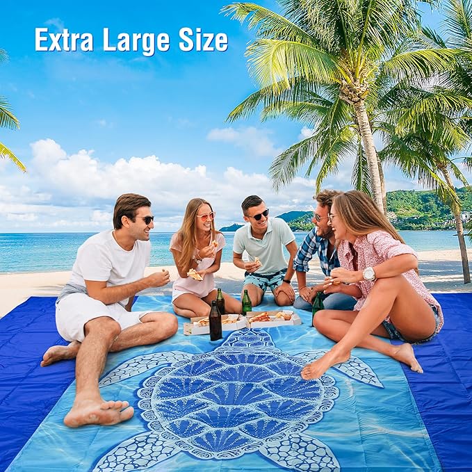 Sea Turtle Beach Blanket Waterproof Sandproof, 79x79Inch Sand Free Beach Mat, Quick Drying, Light Weight and Portable Outdoor Picnic Mat for Travel, Camping