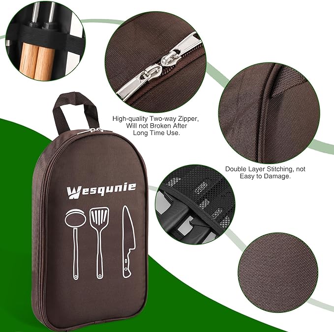 Camping Cooking Essentials Utensils Set - Camp Cookware Kitchen Accessories Kit, Camper Gear Must Haves, Stainless Steel & Silicone, RV Car Portable Outdoor Equipment Tool