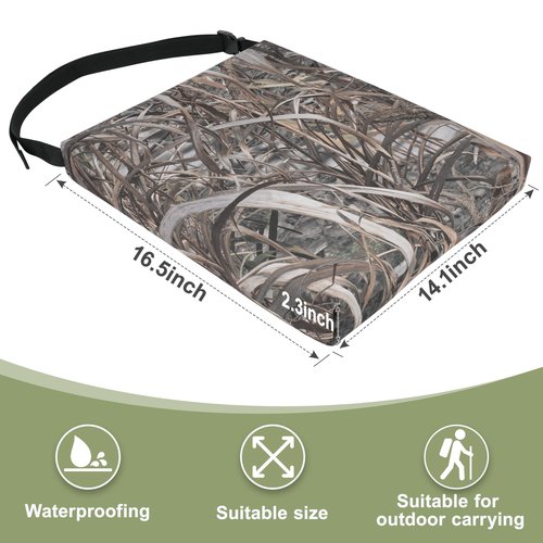 URMONA 1PCS Portable Hunting Seat Cushion, 16.5 x 14.1 x2.3in Thickening Lightweight Outdoor Cushion, Waterproof Sponge Dirty Proof Pad for Hunting, Camping, Stadium, Outdoor Sports(Reed Camouflage)