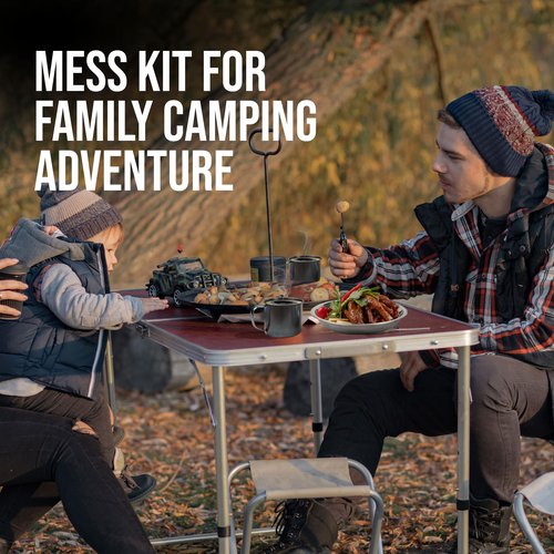Mess Kit for 2 Person - Camping Kitchen and Utensil Set, Picnic Dish Set, Stainless Steel Dinnerware With Plate, Bowl, Cup for Backpacking