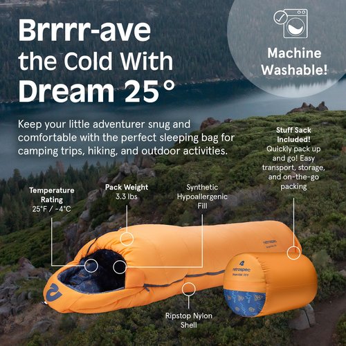 Retrospec Kids Dream 25° Kids Mummy Sleeping Bag for Camping Insulated Cold Weather Sleeping Bag Lightweight Stuff Sack, Water-Resistant Youth Sleeping Bag