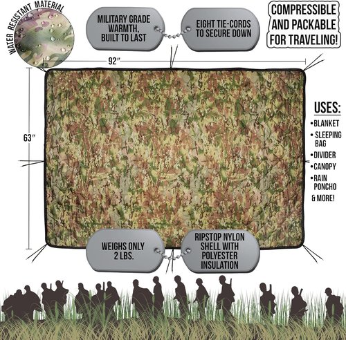 MEDALS OF AMERICA EST. 1976 Military Gear Blanket Poncho Liners Woobie Emergency Blanket - Military Surplus Cold Weather Camping and Hunting Woobie Blanket (Woodland)