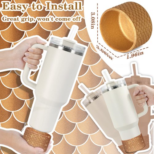 Vmini Mermaid Silicone Boot for Stanley Cup 40/30/20 oz, Made for HydroJug Traveler 32/40 oz & Owala Tumbler 40 oz, Bottom Protector for Stanley Cup Accessories 40oz 30oz, Glitter Copper