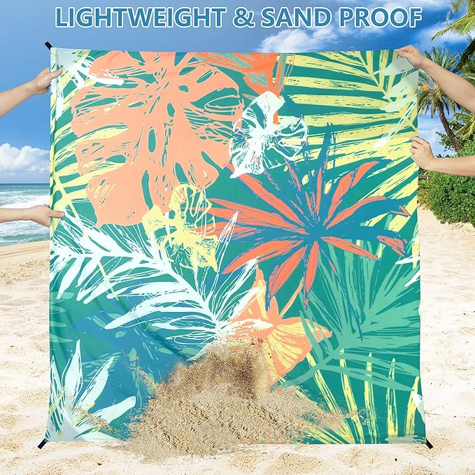 Beach Blanket Waterproof Sandproof Beach Mat 79" X 83" /10'x9'for 2-8 Adults Quick Drying Outdoor Picnic Mat Beach Accessories for Travel, Camping, Hiking