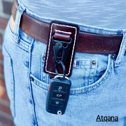 Atqana Leather Belt Key Holder (Premium Leather) - Handmade EDC Keychain Clip for Belt with Heavy Duty Key Fob Holder and D Ring (Extra Dark Brown)