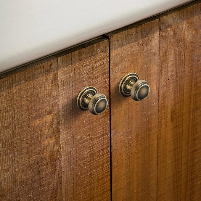 5 Pack Matt Bronze Solid Brass Kitchen Cabinet Knobs,Drawer Pulls, 1.18 Inch 30mm Diameter, Modern Furniture Handles for Cupboard Wardrobe(Antique)
