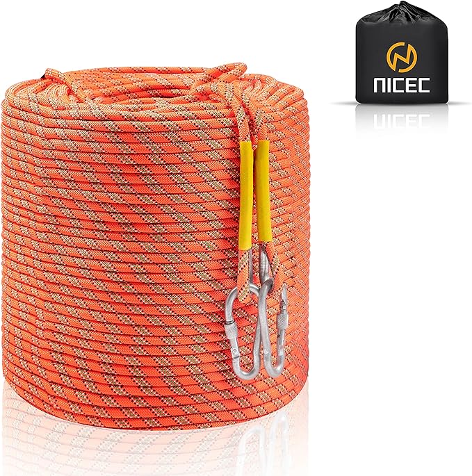 Nice C Climbing Rope, Rescue Rope, Construction Rope, Rock Climbing Rope, Static 10mm 32ft/64ft/96ft/160ft/230ft/500ft/985ft/1000ft with Carry Bag (Orange, 70M(230ft))