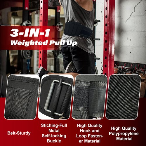3-in-1 Weight lifting belt for Gym, Self-Locking Dip Training Belt with Lron Chain, Men and Women Premium Fitness Belt for Pull Up, Squat, Powerlifting, Deadlift.