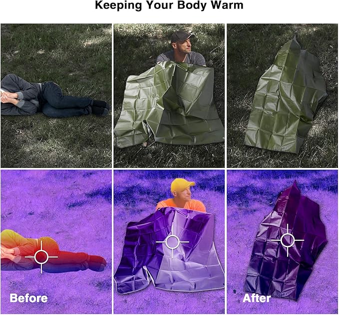 RedSwing Heavy Duty Survival Blanket, Waterproof Emergency Thermal Tarp, Multipurpose Reflective Insulated All Weather Blankets for Camping Hiking, Green
