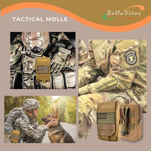 BellaVitas Tactical Molle Pouch Small Notebook Cover EDC Utility Bag Tool Pouch Phone Pouch Holder with US Flag Patch