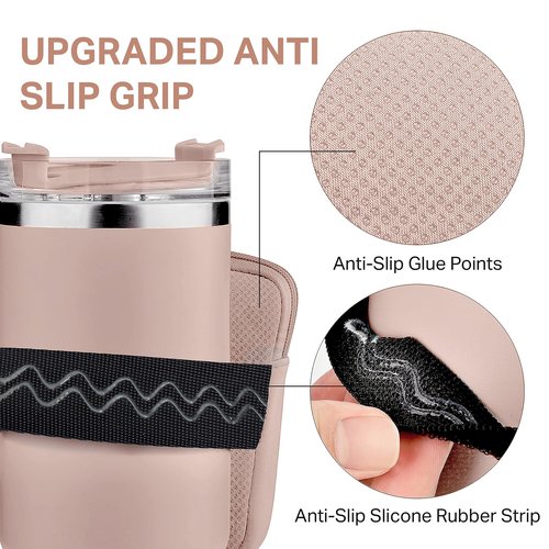 Water Bottle Pouch For Stanley Quencher Adventure 40oz - Stanley Cup Accessories - Tumbler Pouch - Stanley IceFlow 30oz - Gym Tumbler Accessories for Women - Perfect Size for All Phones (LIGHT PINK)