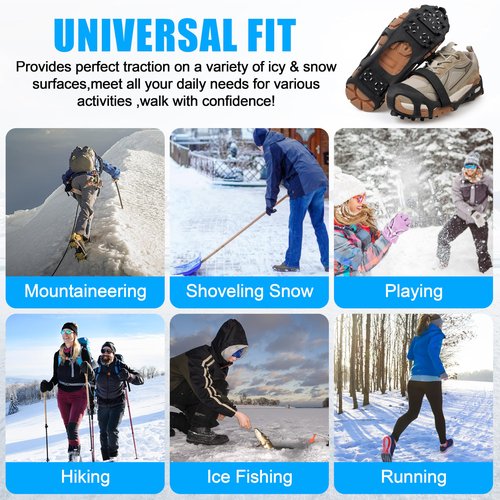 Ice Cleats Snow Traction Cleats Crampons for Shoes and Boots Men Women Anti Slip Ice Shoes Gripper Overshoe Slip-on Stretch Footwear (28 Steel with Straps, X-Large(10.5-13 men/11.5-14 Women))
