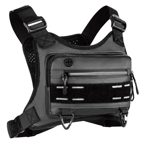 VEELONG Chest Bag for Men Women, Water-resistant Running Vest with Phone Holder, Adjustable EDC Tactical Chest Bag for Workouts, Black