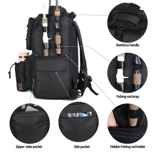 LEOMOO Fishing Tackle Backpack With Rod Holders, 40L Large Backpack for Fishing, Camping, Hiking