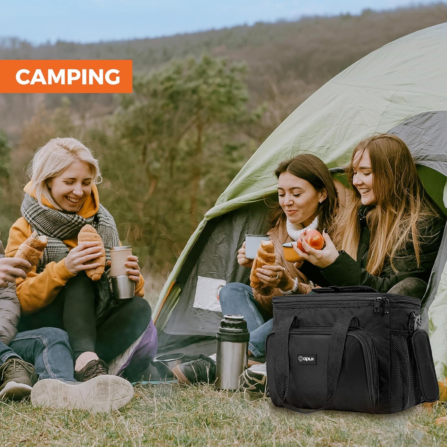 OPUX Soft Cooler Bag, Insulated Collapsible Lunch Cooler Bag for Men Work Camping Beach Travel, Portable Soft Sided Leakproof Waterproof Large Lunch Bag Box with Shoulder Strap 18 Cans, Heather Navy