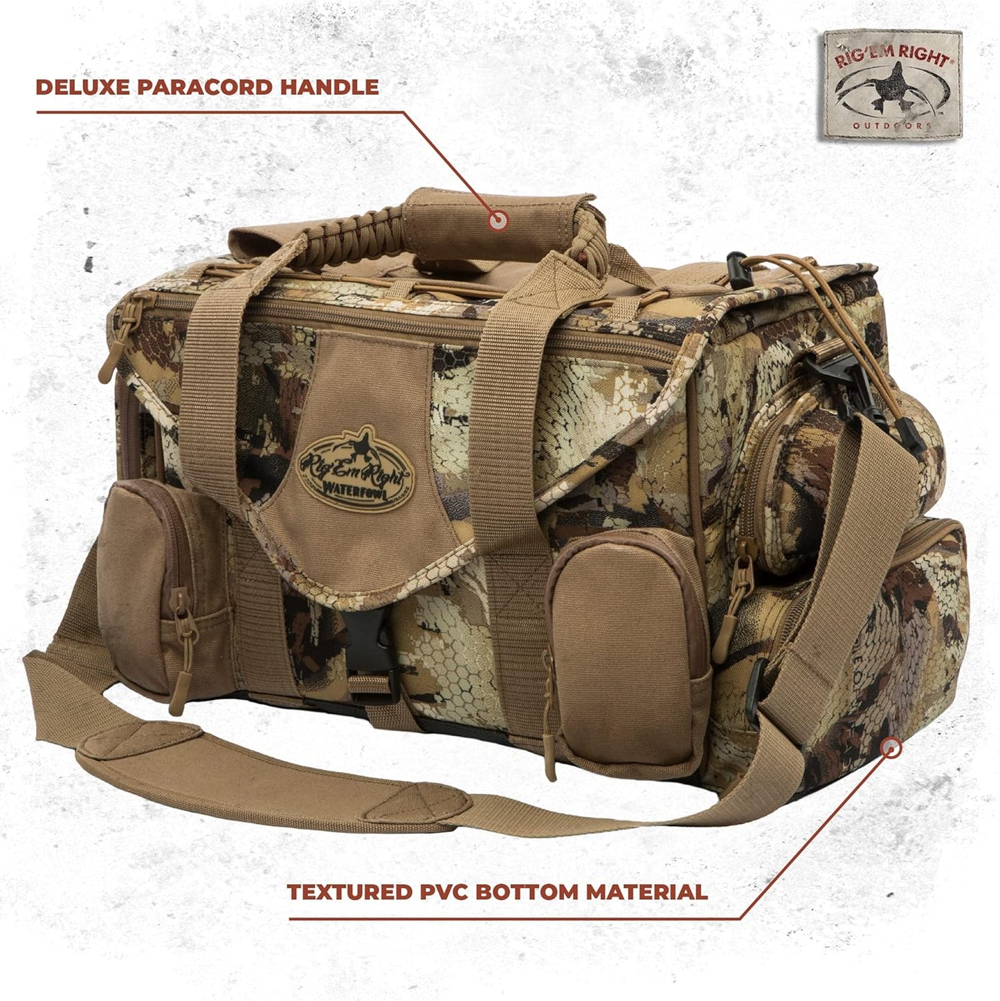 Rig'Em Right Waterfowl Shell Shocker XLT Duck Hunting Blind Bag with Molded Ammo Compartments, Sunglasses Case, Drink Holder and More (Gore Optifade March Camo)