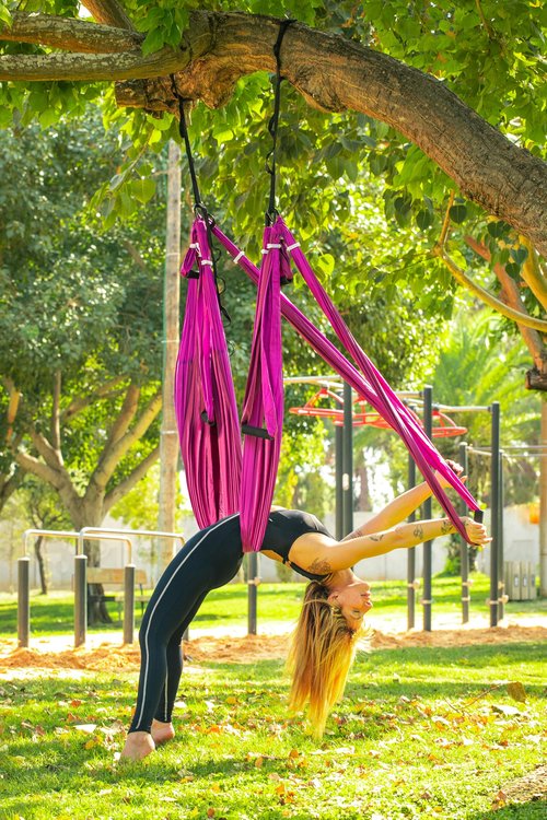 Core X - Heavy Duty & UV Protected Fabric Aerial Yoga Swing Workout Equipment for Strength & Balance - Home Gym Yoga Swing Set with Extra Long Daisy Chains for the Outdoors